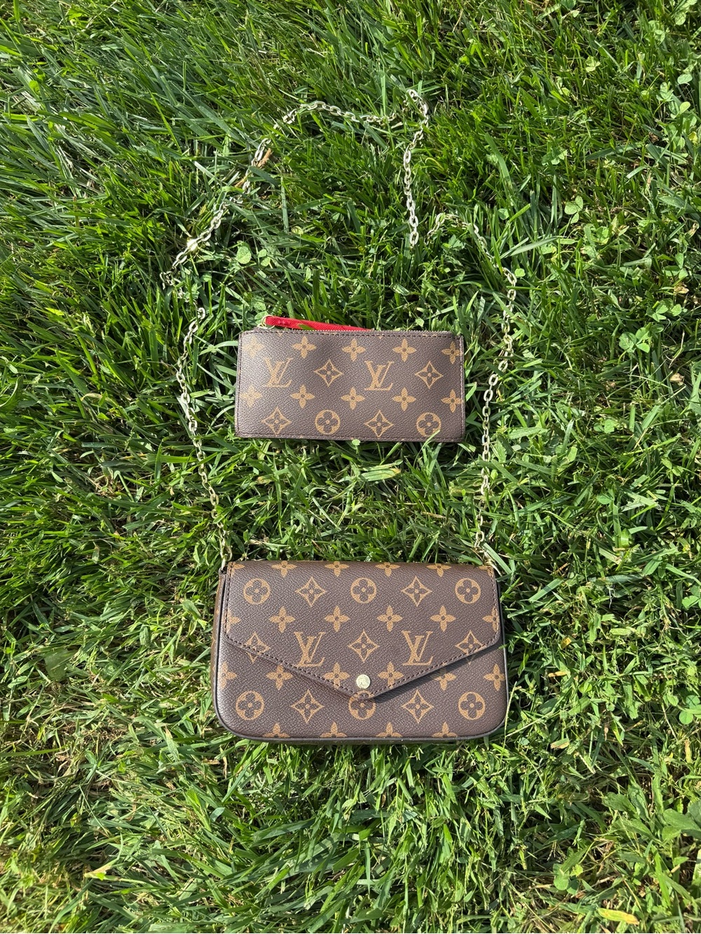Louis Vuitton Monogram Crossbody Bag with Red Accent